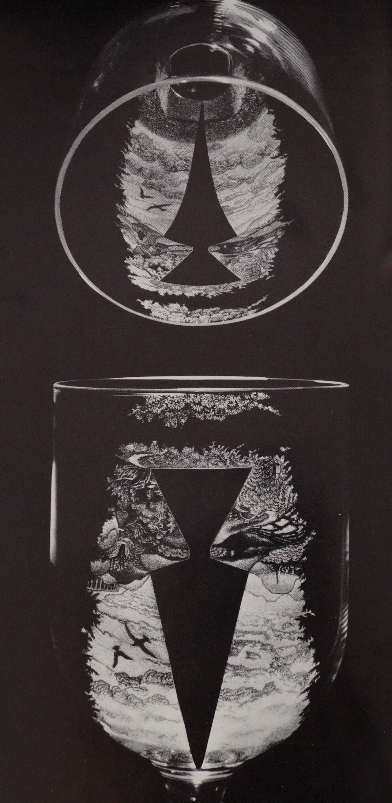 Laurence Whistler CBE (1912-2000), 'TERM' an engraved glass goblet together with a limited edition book 276/1400, page 28 and plate 80 with reference to 'TERM' Goblet 24cm high